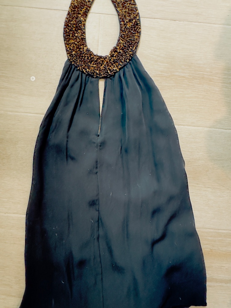 Rachel Zoe Black Halter Topw/Sequined & Beaded Bronze Collar, Fully Lined. Nwot